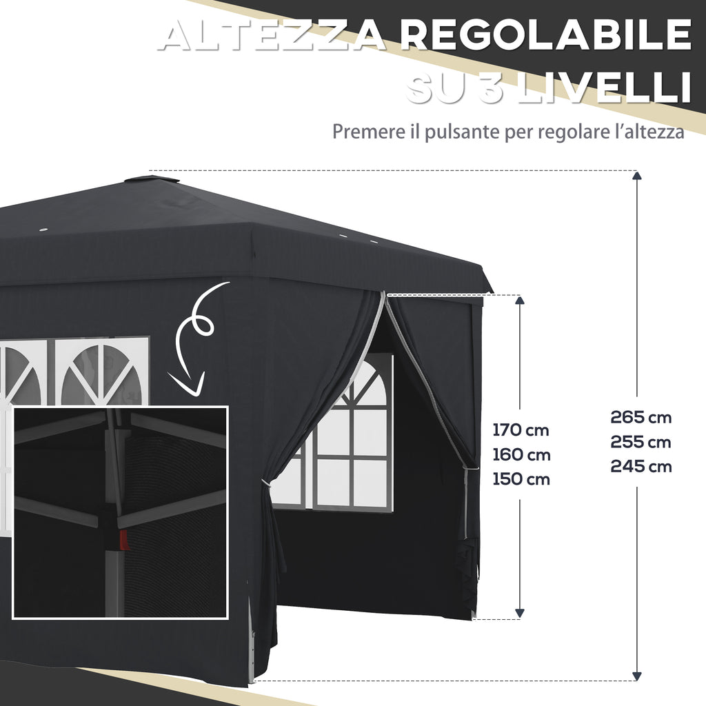Outsunny Gazebo 3x3 with adjustable height with drainage holes and transport bag, metal, gray - Borgè