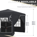 Outsunny Gazebo 3x3 with adjustable height with drainage holes and transport bag, metal, gray - Borgè