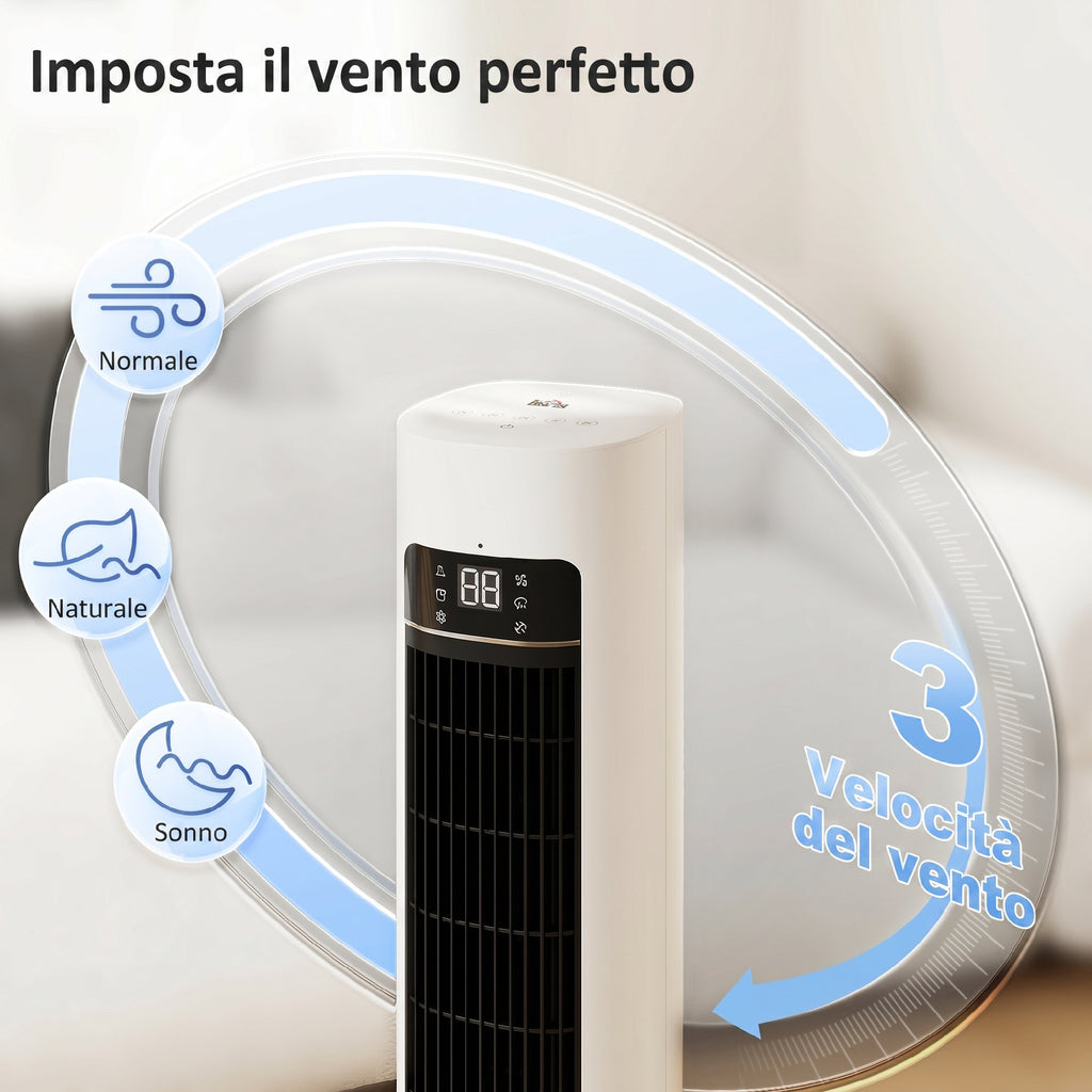 Evaporative Air Cooler, 3L Tank, 48° Oscillation, 3 Speeds and Modes, White
