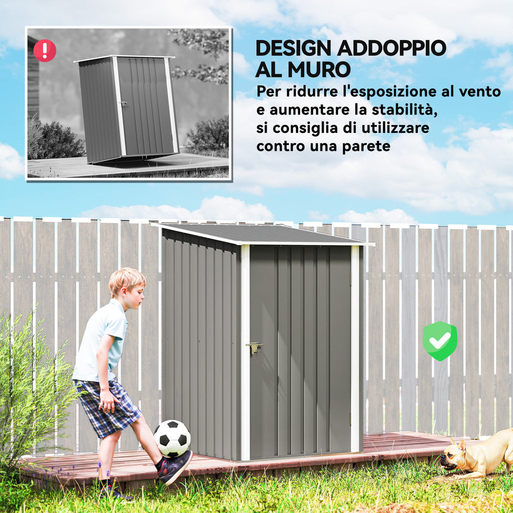 Galvanized Steel Garden Shed with Hinged Door, 100x104x160 cm, Light Grey
