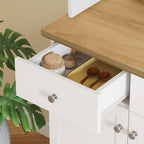 Kitchen Pantry with 3 Open Shelves, 3 Drawers and 2 Cabinets, Wooden, 101x39x180.5 cm, White and Wood Color
