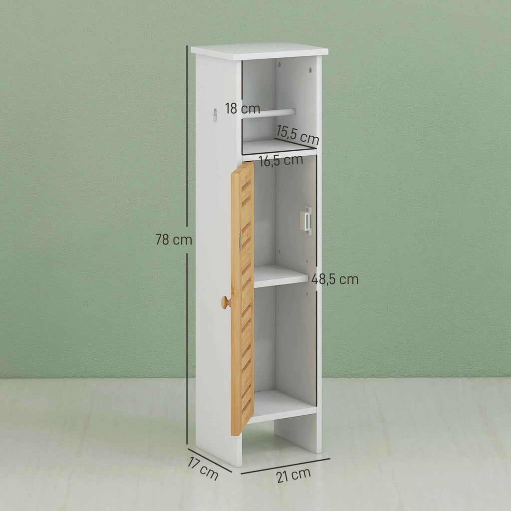HOMCOM Bathroom Cabinet with Toilet Paper Holder, Tall and Slim Cabinet with Adjustable Shelf, 78 cm, White