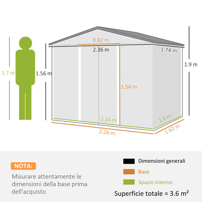 Steel Sheet Garden Shed with Sliding Doors, 236x174x190cm, Grey