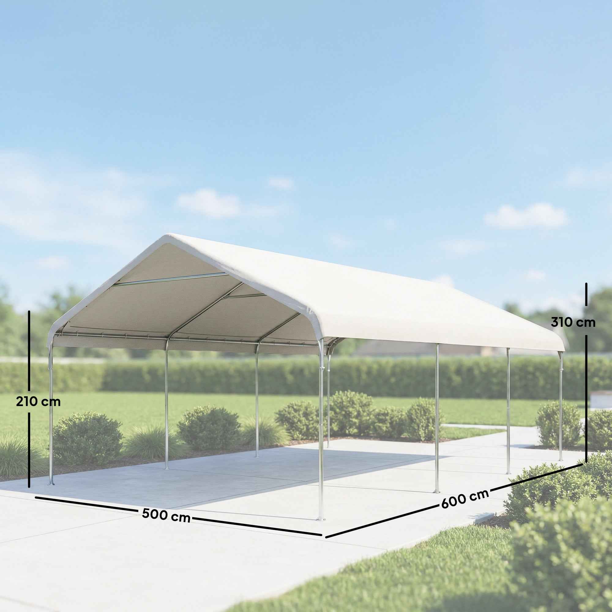 Outsunny Carport 5x6m, Portable Garage, Galvanized Steel Frame for Cars/Trucks, Cream