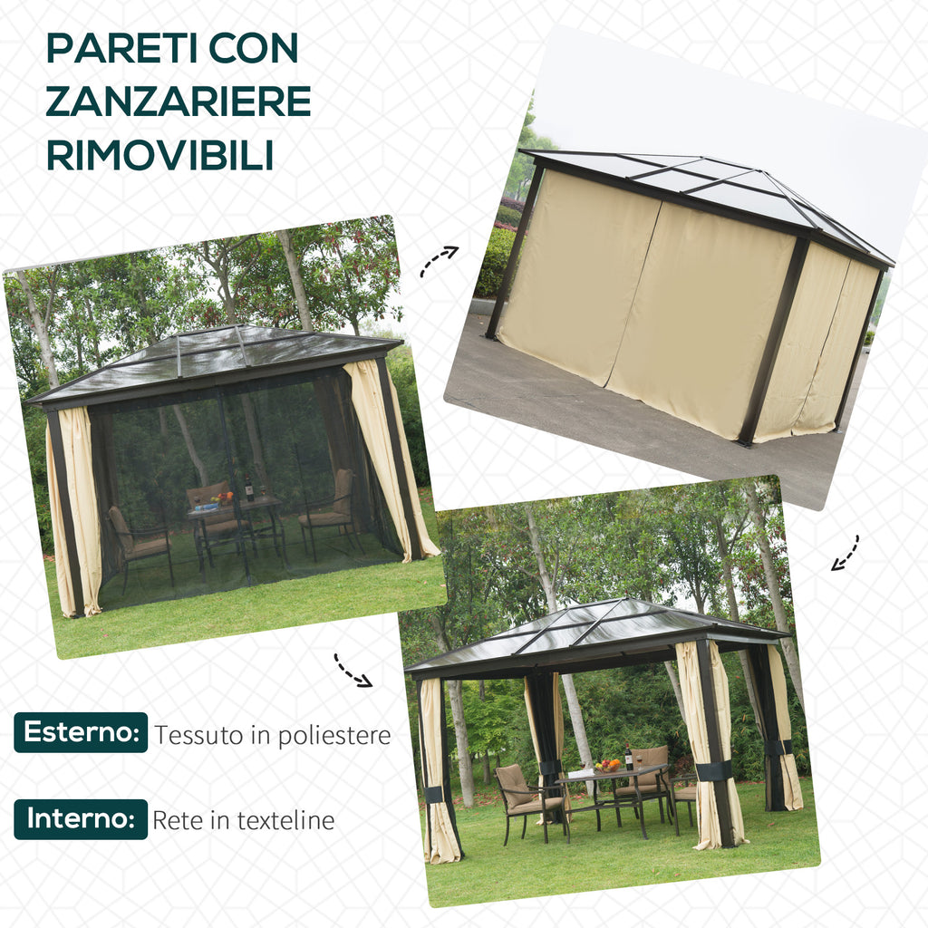 Garden Gazebo 3x3.6m in Aluminum with Mosquito Net and Polycarbonate Roof