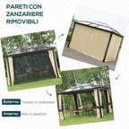 Garden Gazebo 3x3.6m in Aluminum with Mosquito Net and Polycarbonate Roof