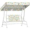 2-Seater Outdoor Children's Swing with Adjustable Canopy and Safety Belts, 112x75x120 cm, White2-Seater Outdoor Children's Swing with Adjustable Canopy and Safety Belts, 112x75x120 cm, White