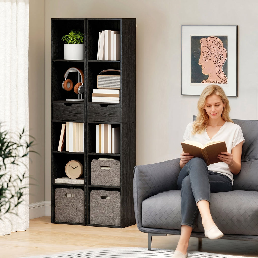 HOMCOM 4-Tier Open Bookshelf with Cabinet and Drawer, 30x24x158 cm, Black