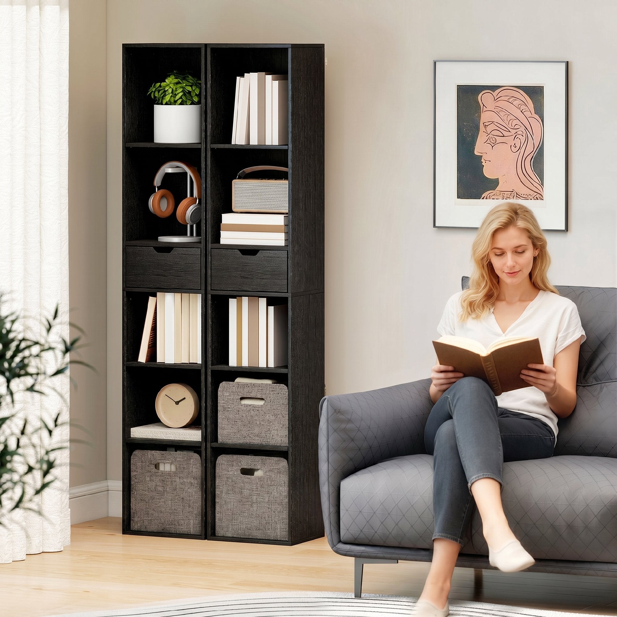 HOMCOM 4-Tier Open Bookshelf with Cabinet and Drawer, 30x24x158 cm, Black