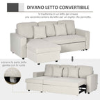 Corner Sofa Bed with 2 Seater Seat and Peninsula, Storage Compartment and 2 Fabric Cushions, Cream