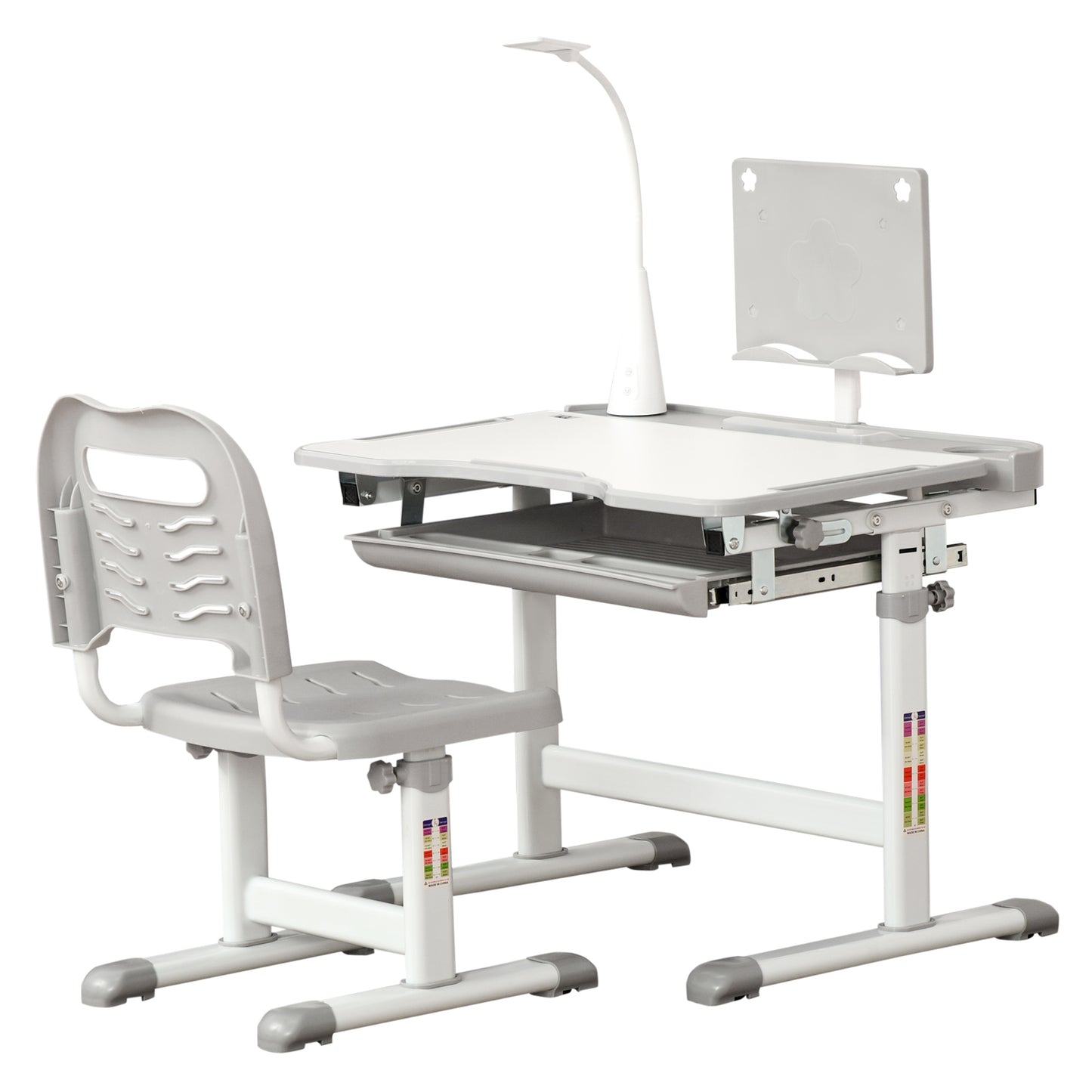 Children's Desk with Chair for 6-12 Years Old with Adjustable Height and Angle, Grey - Borgè