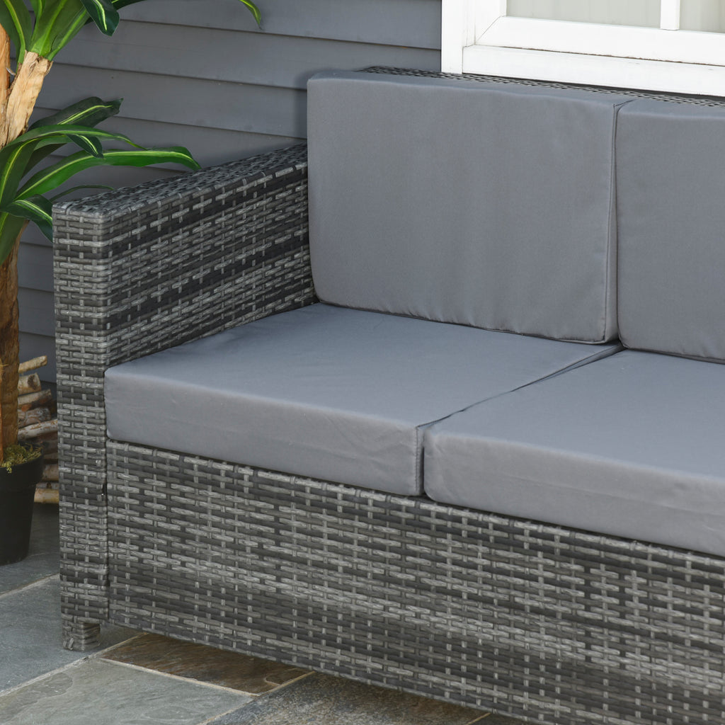 Outsunny 3-Seater Outdoor Sofa in PE Rattan and Metal with Seat and Back Cushions, 185x70x80 cm, Grey
