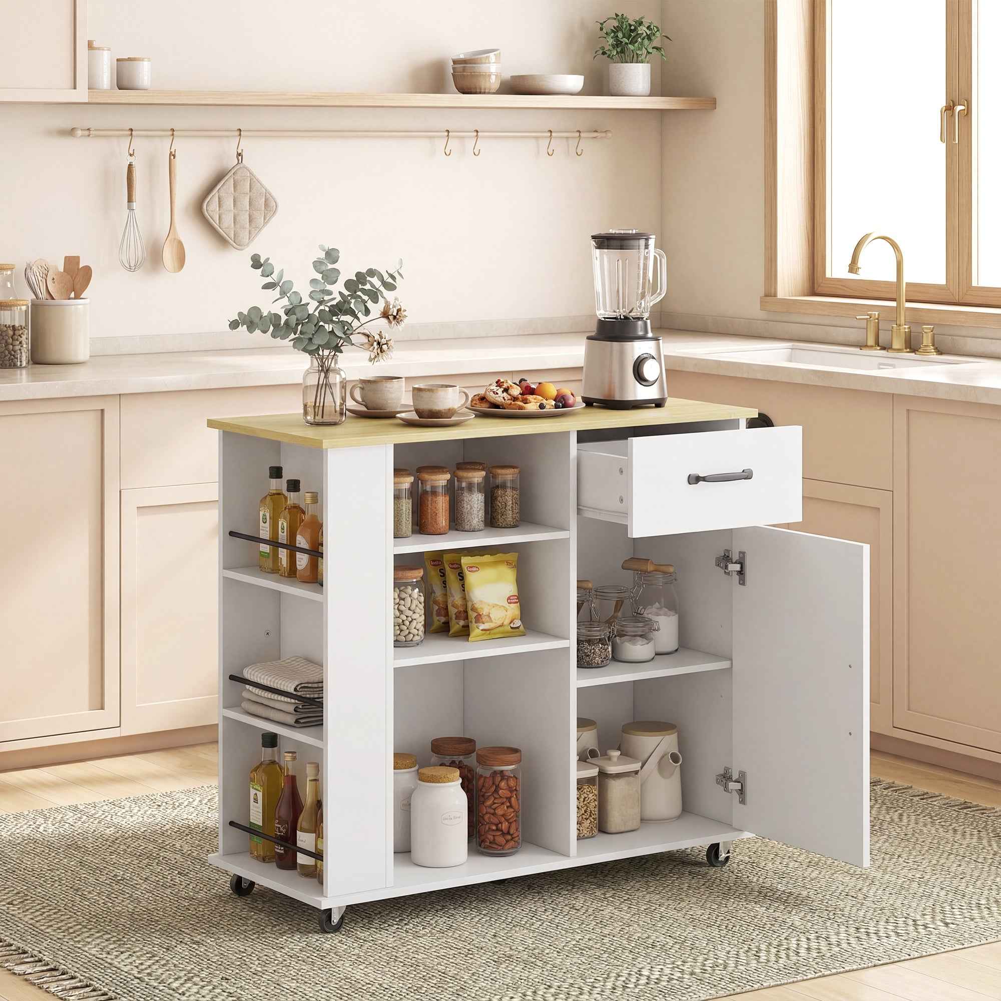 HOMCOM Kitchen Cabinet with Drawer, Cabinet and Adjustable Shelf, White