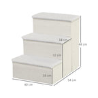 3-Step Dog Stairs with Storage Compartment, Foldable and Washable, 40x54x48 cm, White