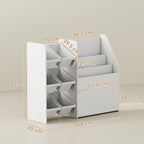 Toy Storage Shelf with 6 Baskets, 3 Shelves and Bottom Box, Made of Wood, Plastic and Steel, 100x30x80 cm, White