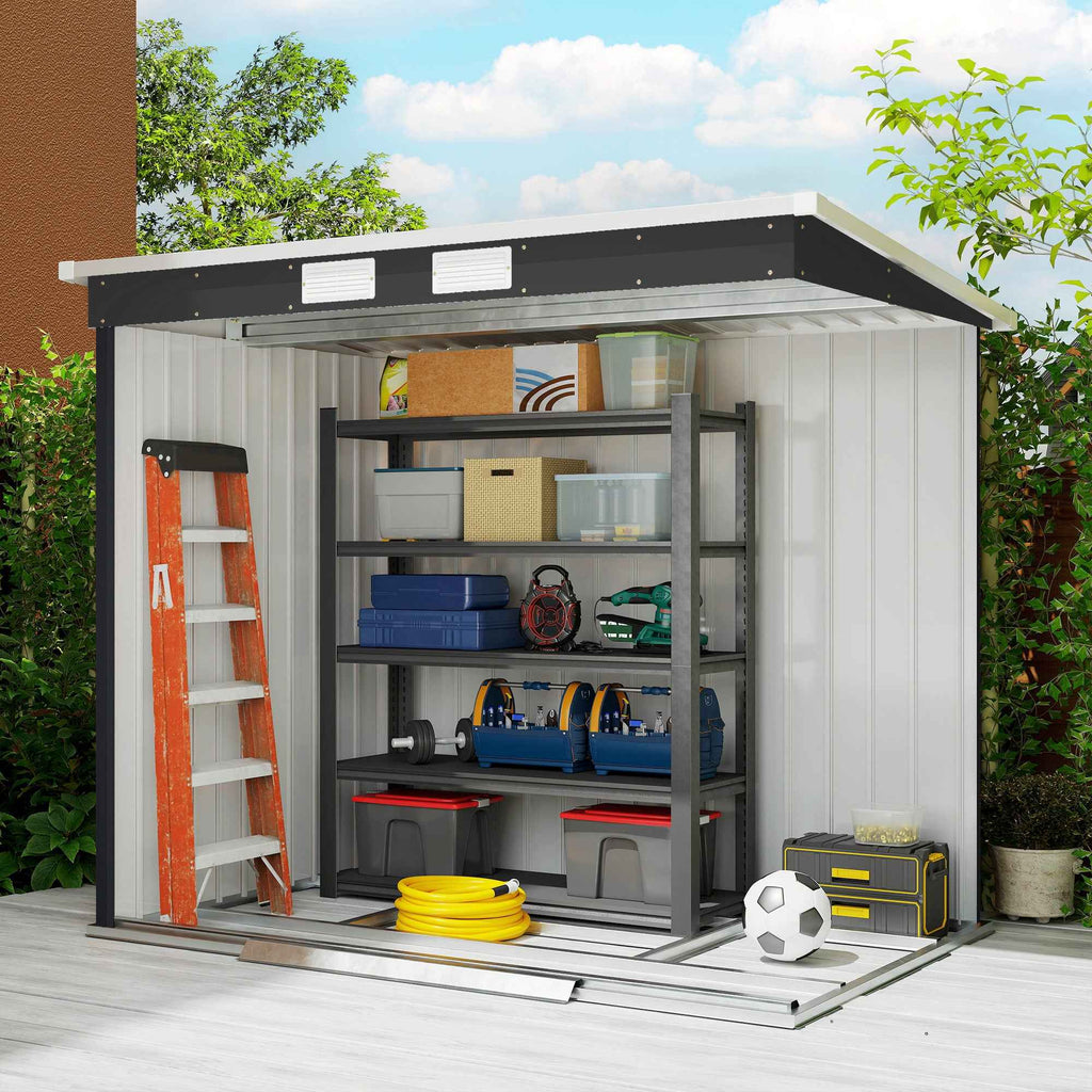 Outsunny Tool Shed with Sloped Roof, 2 Entrances and Air Vents, Steel, 213x130x172 cm, Dark Grey