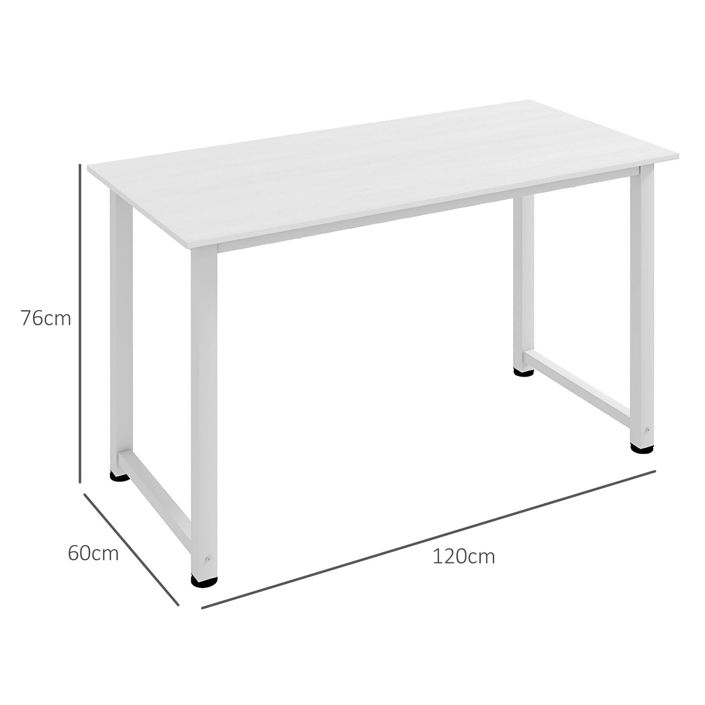 Computer Desk with Adjustable Feet in Chipboard and Steel, 120x60x76 cm, White