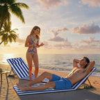 Outsunny Set of 2 Beach Mattresses with 4-Level Adjustable Backrest, in Steel and Polyester, 154x57x52 cm, Blue and White