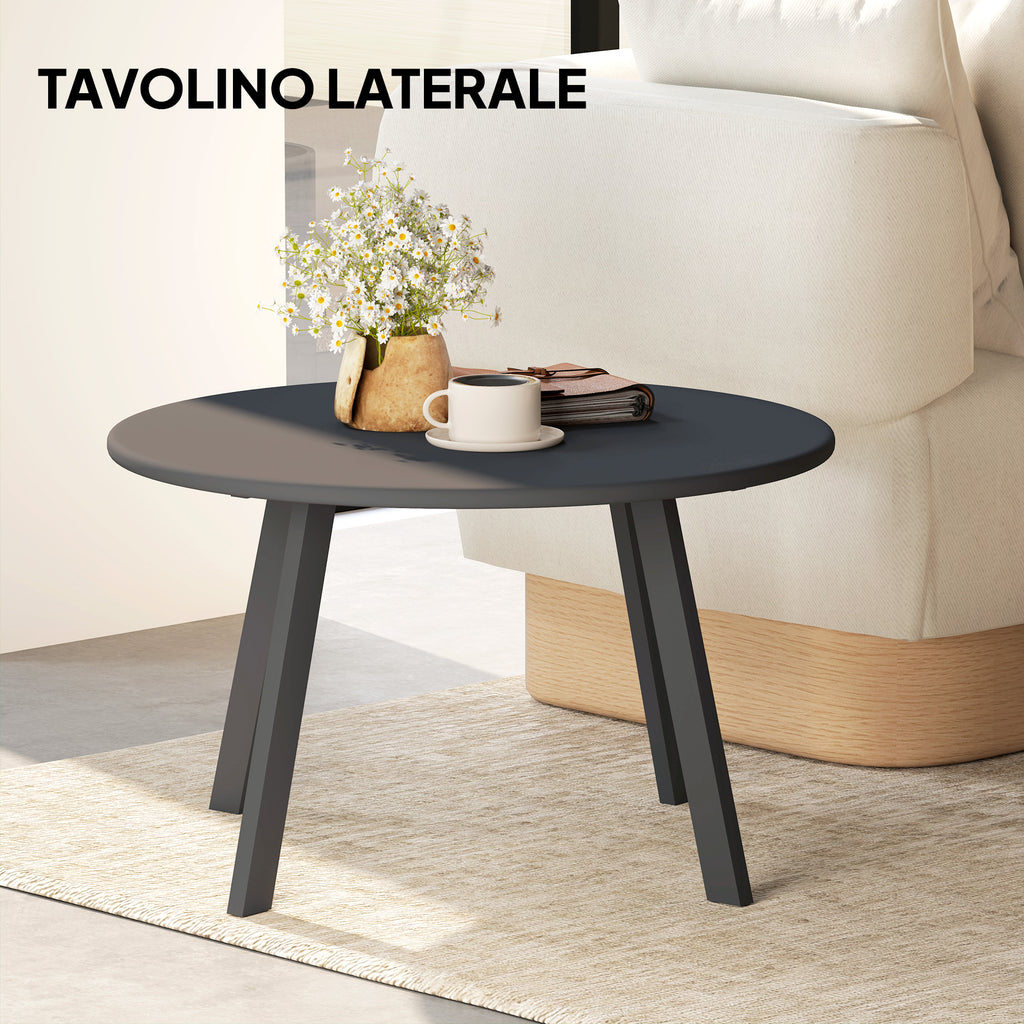 Round Garden Coffee Table in Industrial Style with Non-Slip Feet, in Metal, Ø70x42 cm, Black