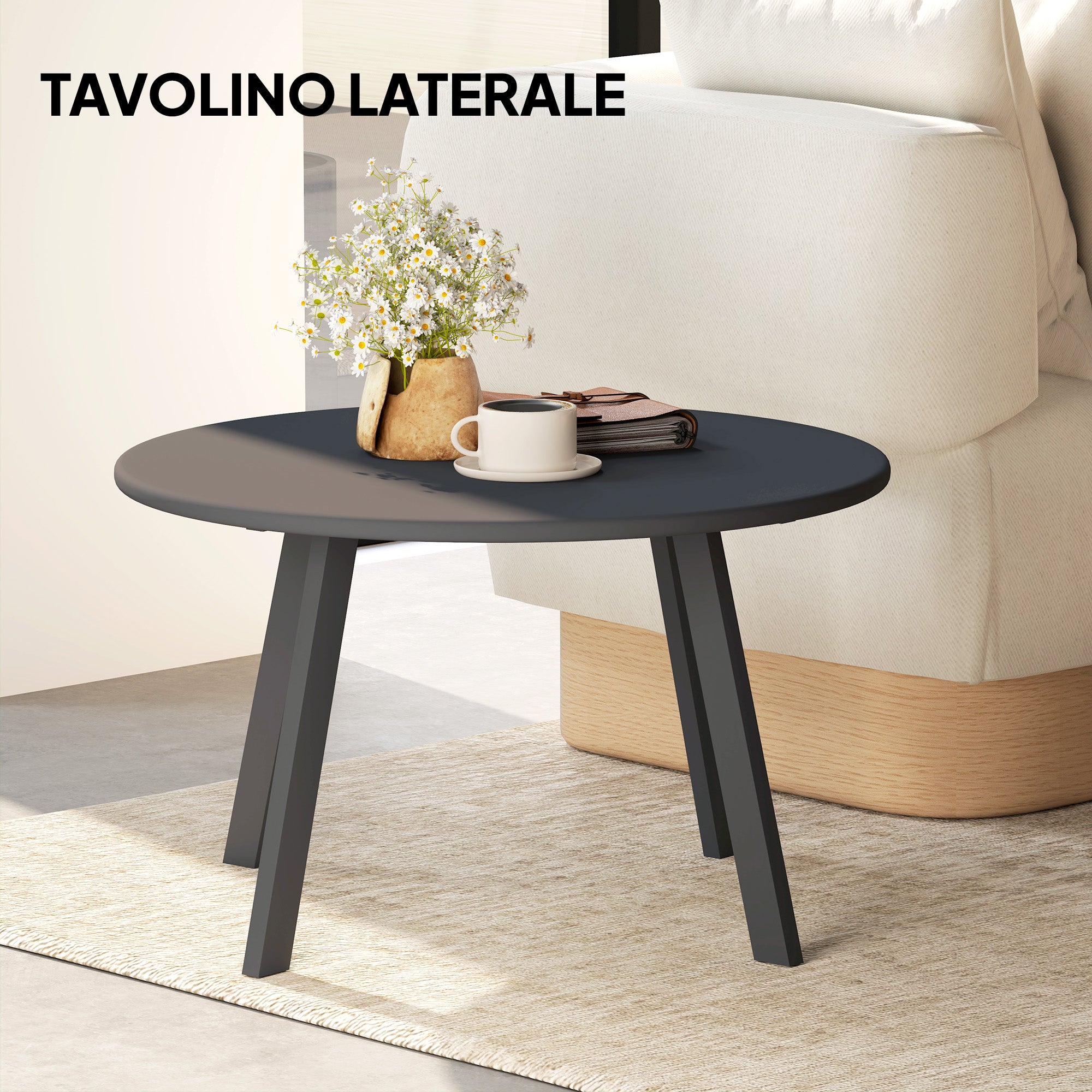 Round Garden Coffee Table in Industrial Style with Non-Slip Feet, in Metal, Ø70x42 cm, Black