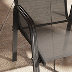 Outsunny Set of 4 Stackable Space-Saving Garden Chairs with Metal Armrests and Mesh Fabric, Black
