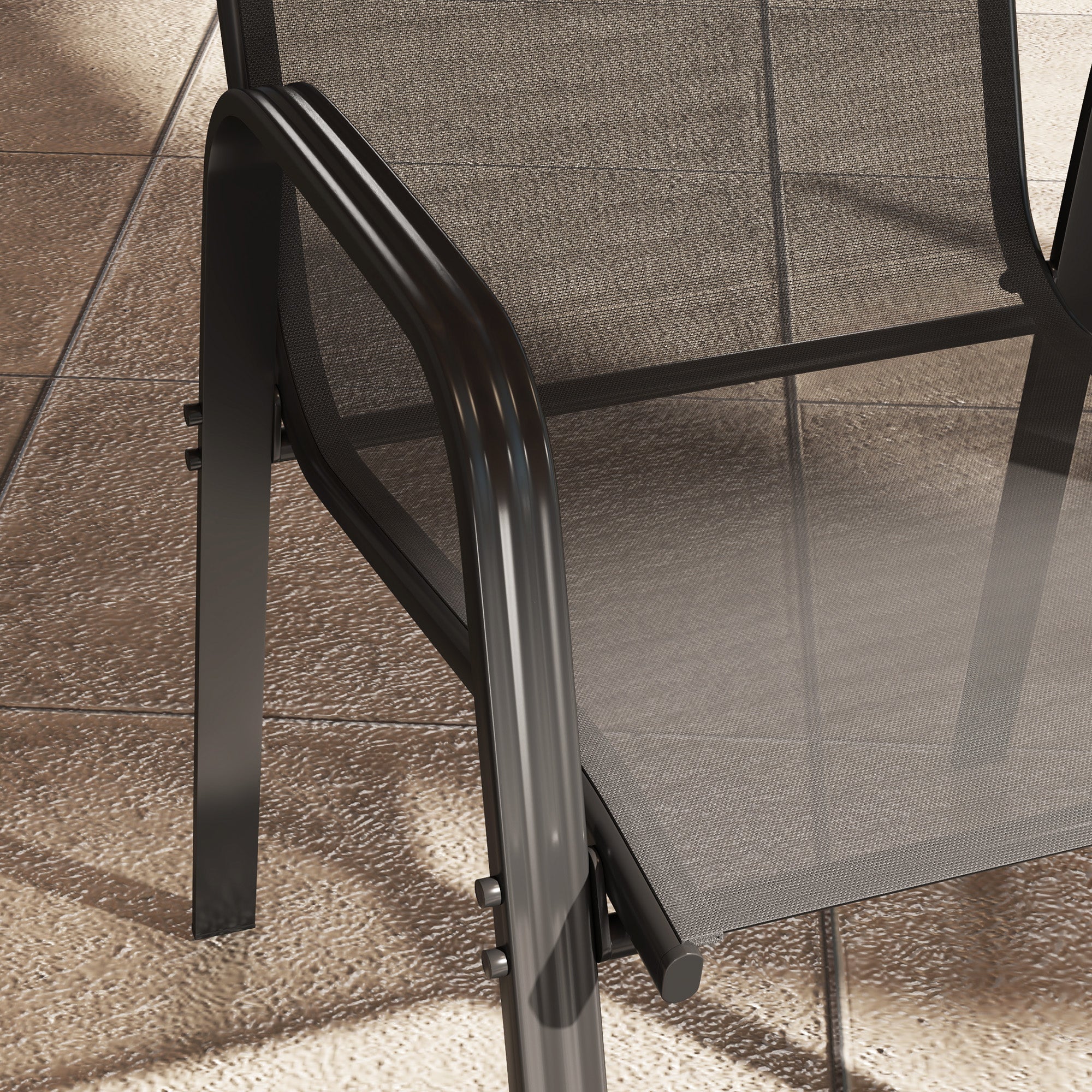 Outsunny Set of 4 Stackable Space-Saving Garden Chairs with Metal Armrests and Mesh Fabric, Black