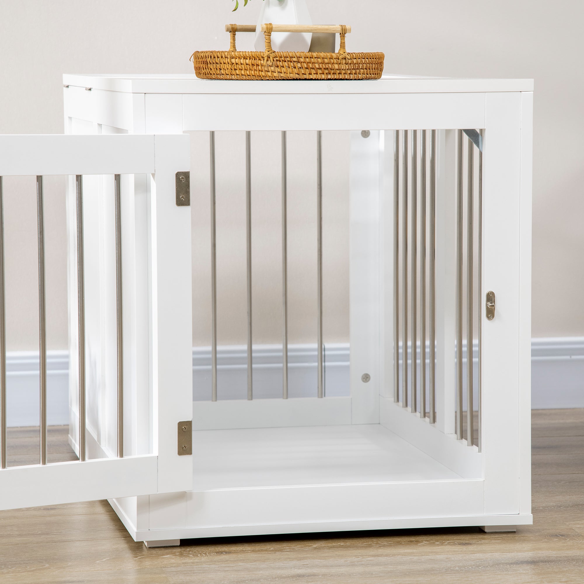 Medium Dog House with 2 Lockable Doors, Steel and MDF Cage, 80x50x56.5 cm, White