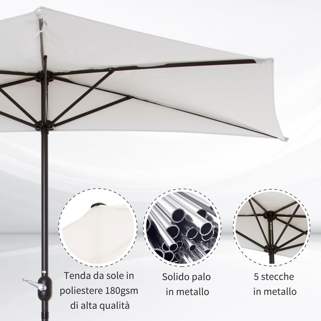 2.7 x 1.5 m Semi-Circular Wall-Mounted Garden Umbrella with Crank Opening, White