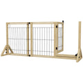 PawHut Extendable Dog Gate with Door and 2 Panels, Triangular Feet, 112-159x70 cm, Natural Wood