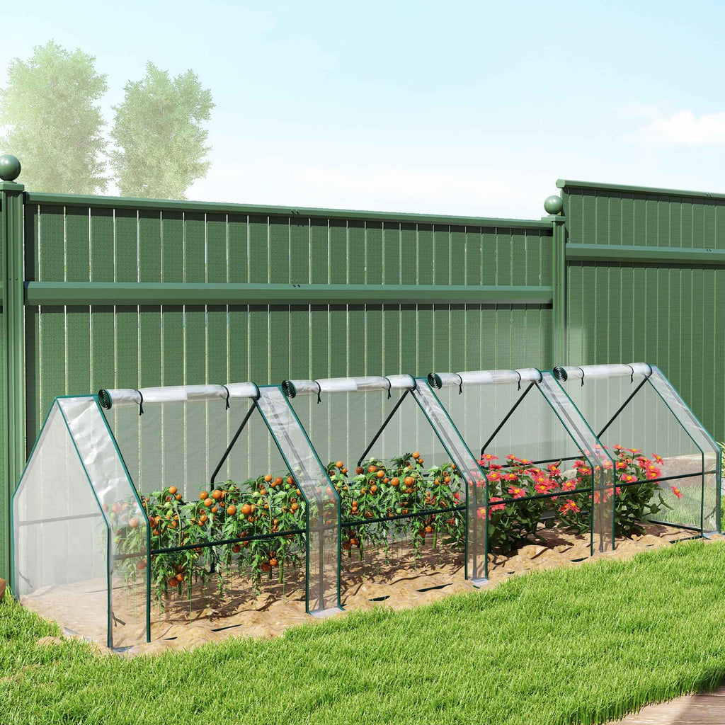 Outsunny 4-Door Roll-Up Mini Garden Greenhouse with Extended Cover, Steel and PE, 360x90x90 cm, Transparent