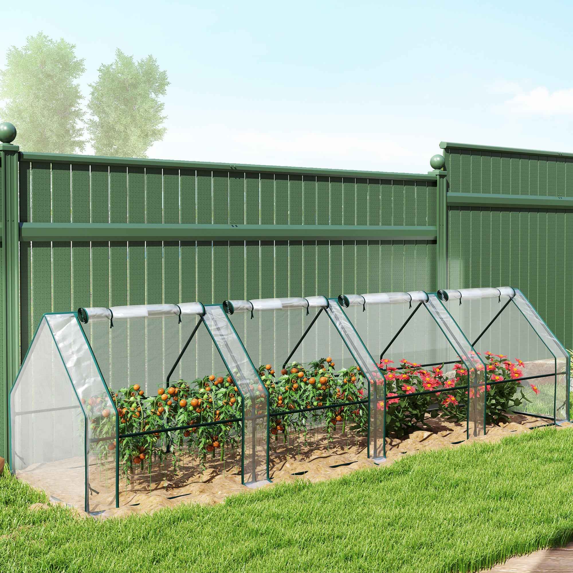 Outsunny 4-Door Roll-Up Mini Garden Greenhouse with Extended Cover, Steel and PE, 360x90x90 cm, Transparent