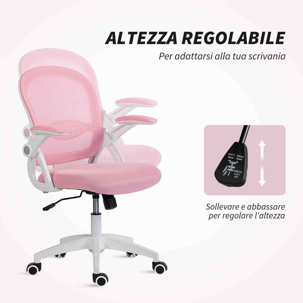 Ergonomic and Adjustable Office Chair with Mesh Backrest and Padded Seat, 65.5x61.5x88-97.5 cm, Pink