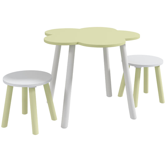 Table and Chair Set for Children 2-5 Years, 3 pieces in MDF and Pine Wood with Flower Design, Yellow and White