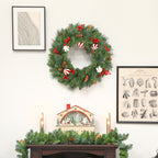 60cm Christmas Wreath with 146 Snow-Covered Branches, Pine Cones, Berries and Baubles, Green