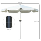 Tiltable Round Umbrella with Crank, in Aluminium, Metal and Polyester, Ø266x248.5 cm, Cream White