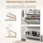 HOMCOM Mobile Space-Saving Wooden Shoe Rack for 16 Pairs of Shoes with 2 Flap Doors, 81.5x25x83cm, White - Borgè