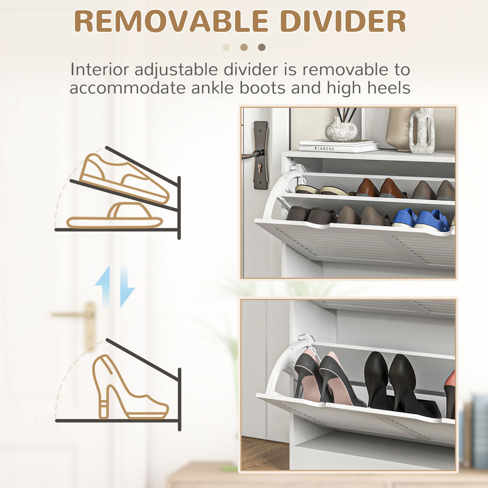 HOMCOM Mobile Space-Saving Wooden Shoe Rack for 16 Pairs of Shoes with 2 Flap Doors, 81.5x25x83cm, White - Borgè