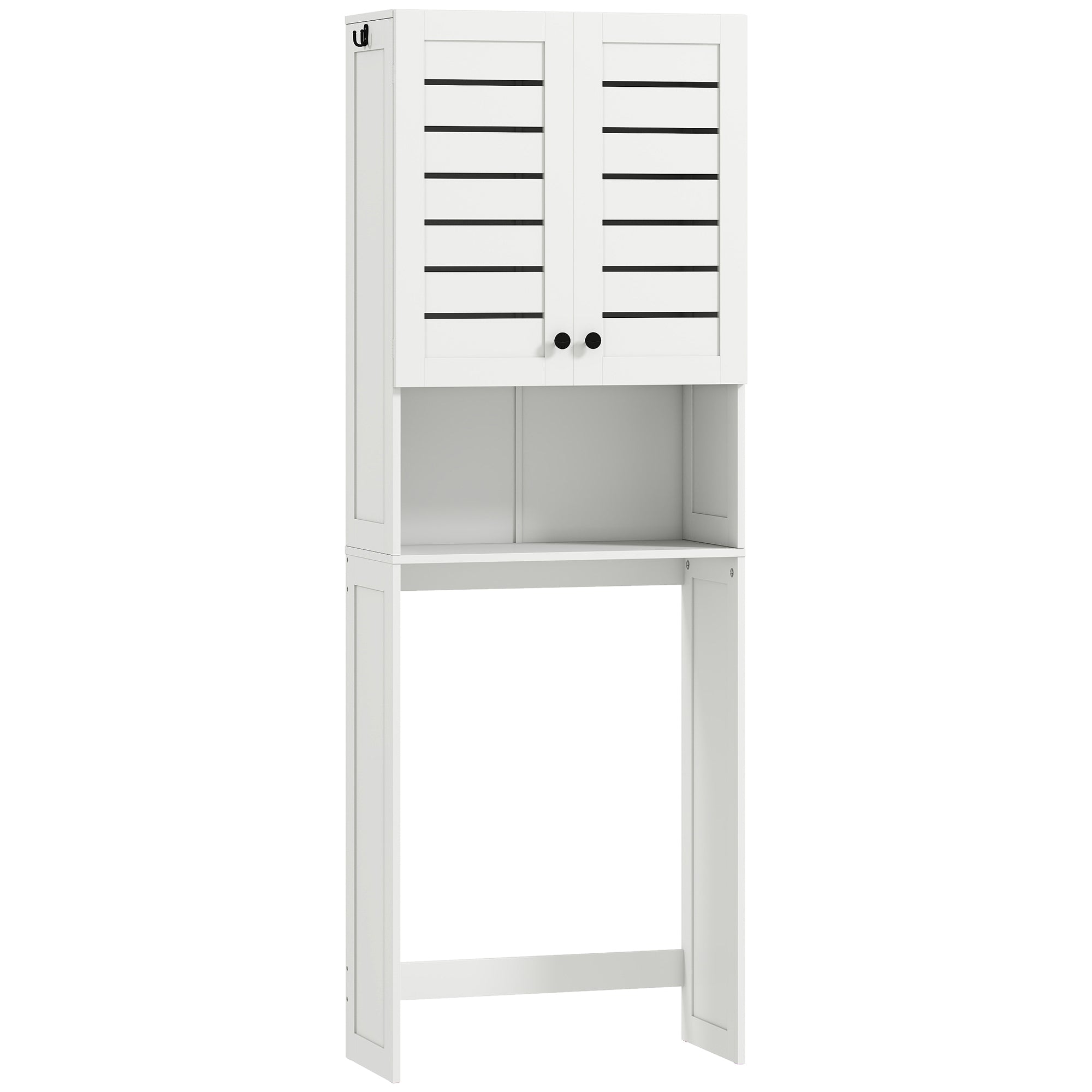 Over Toilet Cabinet with 2 Doors and Open Shelf, White Wood, 67x31.5x190 cm