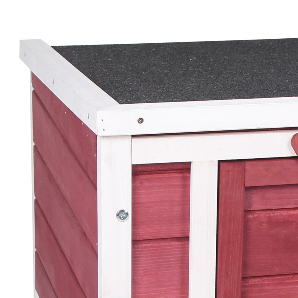 PawHut Wooden Rabbit Hutch with Opening Asphalt Roof, Non-Slip Ramp, 51x42x43 cm, Red