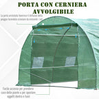 Outsunny Tunnel Greenhouse, Outdoor Vegetable Garden Greenhouse with Roll-Up Door and 8 Windows, 6x3x2 m, Steel and PE, Green