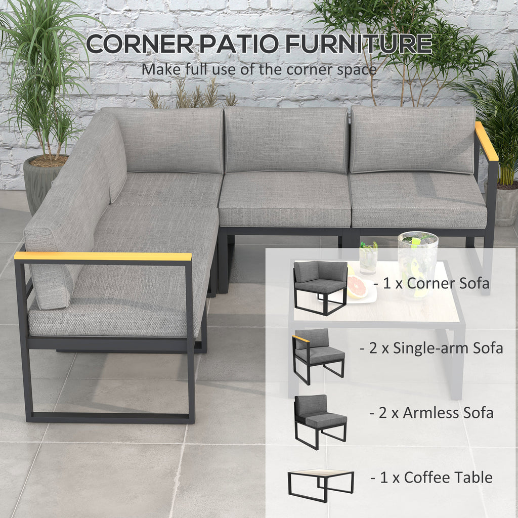 Outsunny garden living room with sofa and aluminum table with padded cushions, gray - Borgè