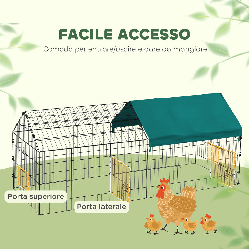 PawHut Outdoor and Indoor Rabbit Cage with Roof, 185x75x75 cm, Green