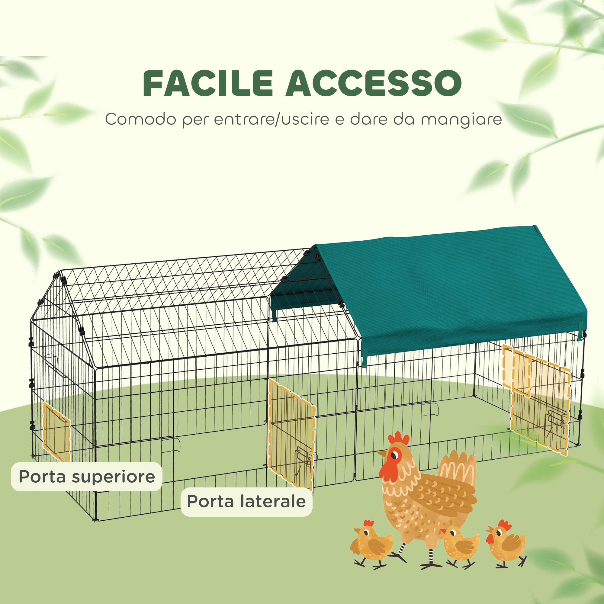 PawHut Outdoor and Indoor Rabbit Cage with Roof, 185x75x75 cm, Green