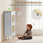 Slim Boho Style Shoe Rack with 2 Folding Drawers for 14 Pairs of Shoes, 80x24x95.5 cm, White