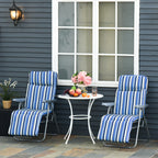 Outsunny Set of 2 Folding Deck Chairs with 5-Level Adjustable Backrest, Steel and Polyester, 60x75x102 cm, Blue and Cream