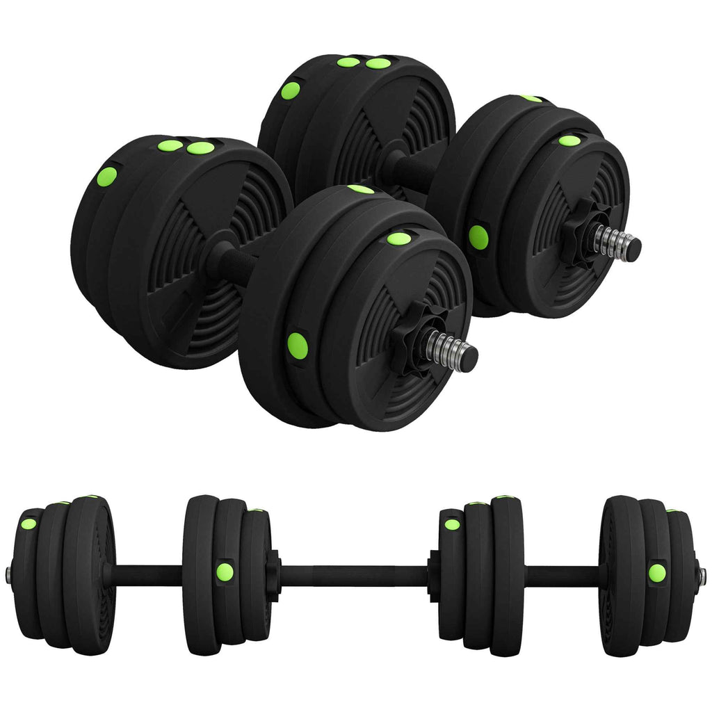 SPORTNOW 2-in-1 Set with 2 Dumbbells Convertible to a Barbell, Total Weight 25 kg and Adjustable Weight Discs, Black