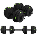 SPORTNOW 2-in-1 Set with 2 Dumbbells Convertible to a Barbell, Total Weight 25 kg and Adjustable Weight Discs, Black
