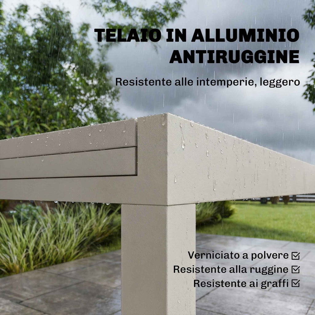 Outsunny Extendable Outdoor Aluminum Table, Tempered Glass Top, Cream White.