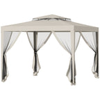 Garden Gazebo 3x3m with Mosquito Net, Double Roof and Metal Frame, Beige - Borgè