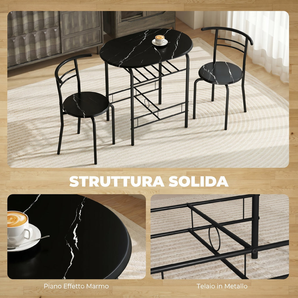 HOMCOM Modern Dining Table and 2 Chairs Set, 3-Piece Space-Saving Furniture for Kitchen, Balcony, Restaurant or Bar, Brown and Black